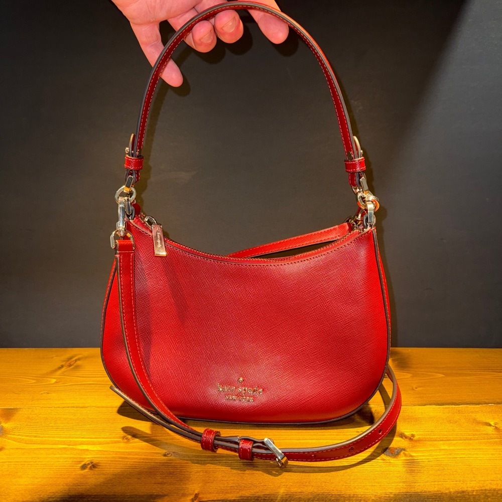 Kate Spade Staci K6043 Red Saffiano Leather Crossbody Shoulder Bag Gold EUC